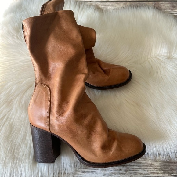 Free People Elle Block Heel Slouchy Leather Boots Camel Brown 9.5/40 - Picture 7 of 14